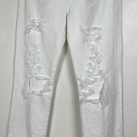 Frame Le Jane Crop Distressed Straight-Leg Jean 27 White Rumpled Blanc Destruct - Picture 7 of 15